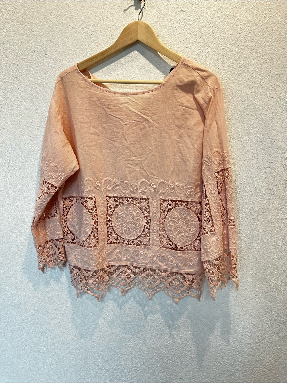 Endless Rose Blush Pink‎ Lace-Embroidered Tunic 100%cotton